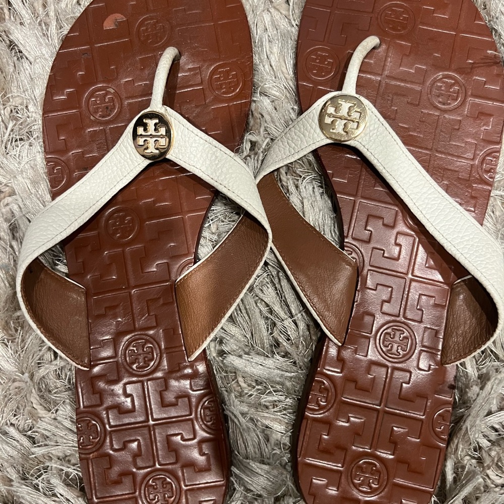 Tory Burch Cream and Brown Sandals